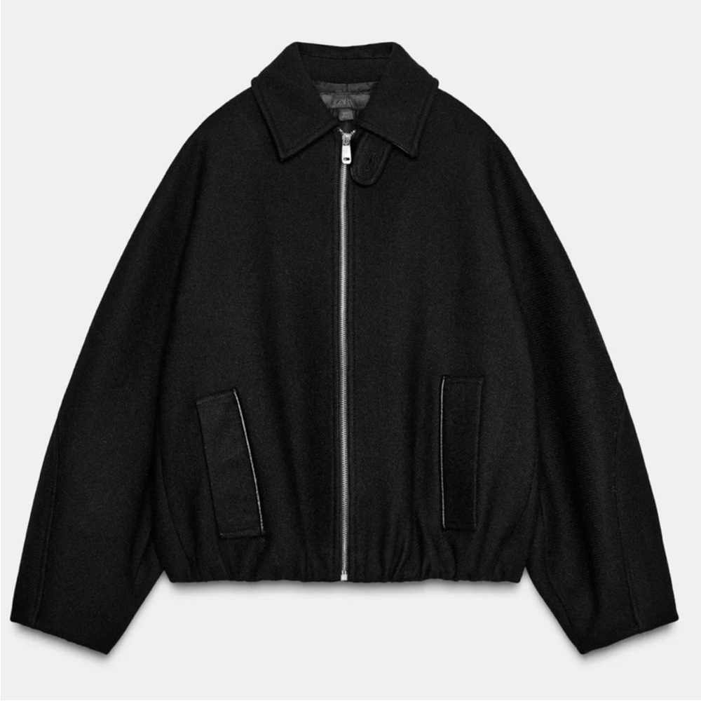 Zara Contrast collar wool ballon bomber jacket